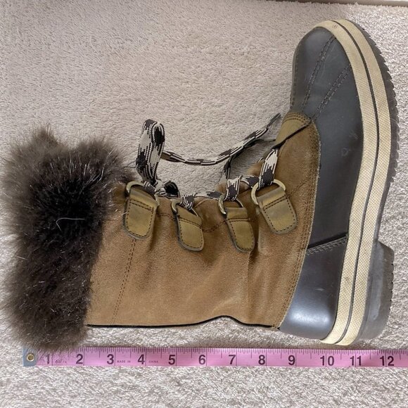 London Fog Tan Leather Duck Boot Snow Boots With Faux Fur 7 - Picture 5 of 14